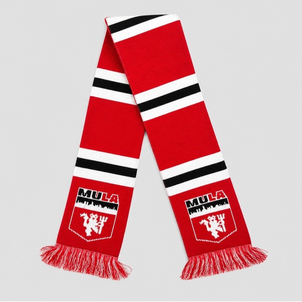 Ruffneck Scarve Manchester United MULA Soccer Scarf Red White Black Striped Knit